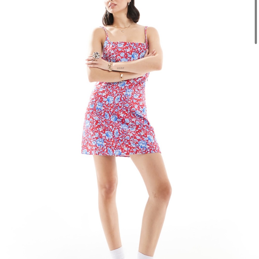 Mango Red and Blue Floral Mini Dress